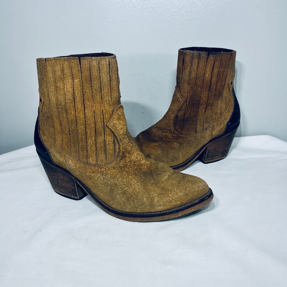 Musse & Cloud Boots Ankle Tan Brown Leather Point Toe Western Casual Pull On 10